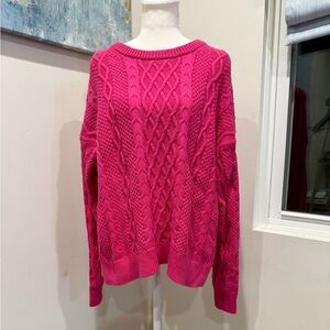 J.Crew Pink Cable Knit Sweater Cozy Barbiecore Clueless Aesthetic Women’s L